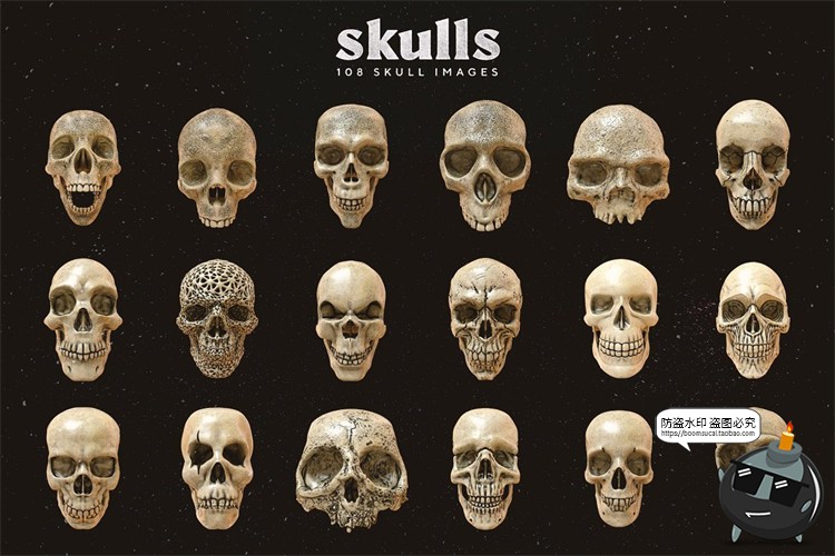 图片[5]-金属骷髅头骨骷颅头骨头骨骼潮流3D立体装饰元素PNG免抠图片素材-设计猿