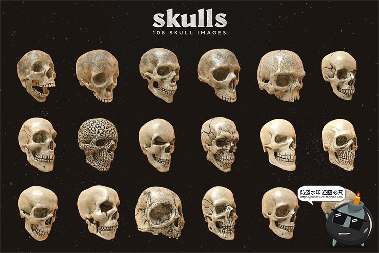 图片[7]-金属骷髅头骨骷颅头骨头骨骼潮流3D立体装饰元素PNG免抠图片素材-设计猿