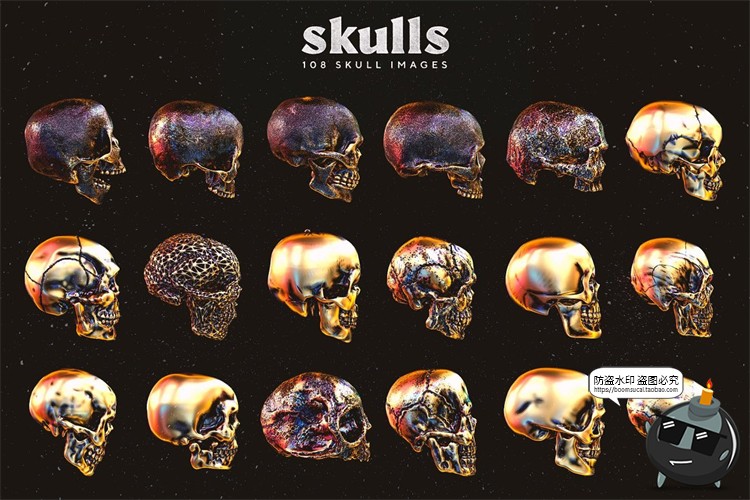 图片[8]-金属骷髅头骨骷颅头骨头骨骼潮流3D立体装饰元素PNG免抠图片素材-设计猿