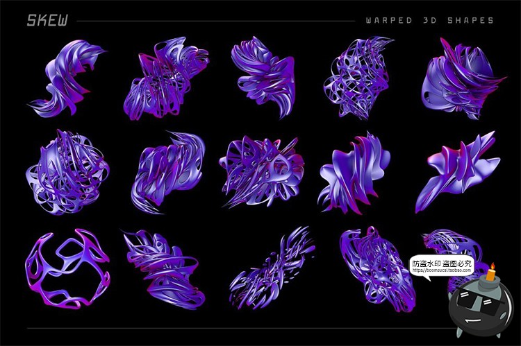 图片[5]-酸性创意抽象混沌3D立体金属摇滚扭曲背景异图形底纹PNG免抠素材-设计猿