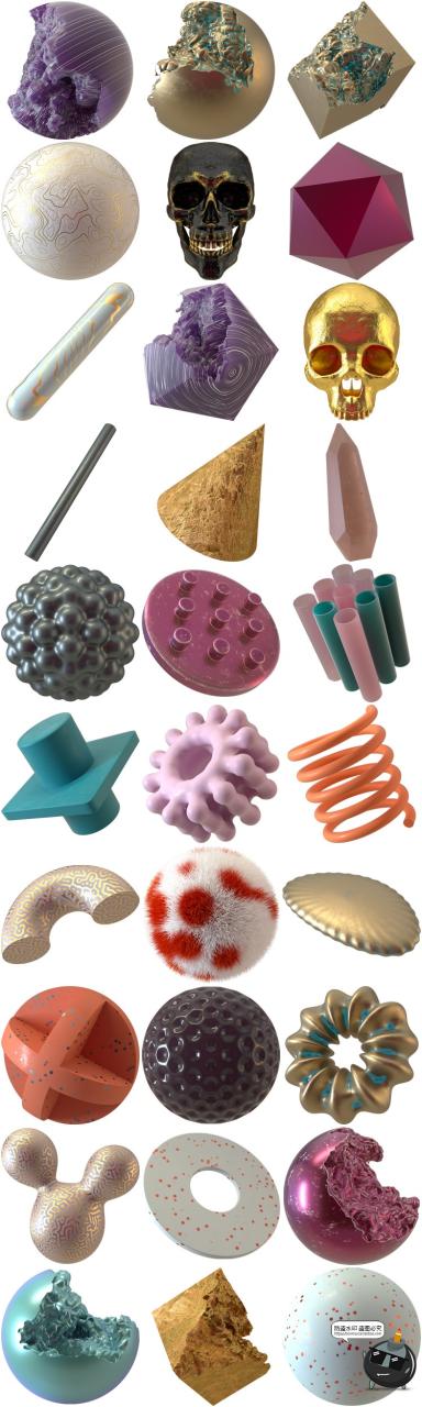 图片[2]-酸性未来赛博朋克机能抽象3D三维立体金属质感图案形PNG元素素材-设计猿