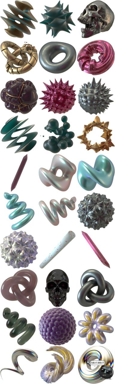 图片[5]-酸性未来赛博朋克机能抽象3D三维立体金属质感图案形PNG元素素材-设计猿