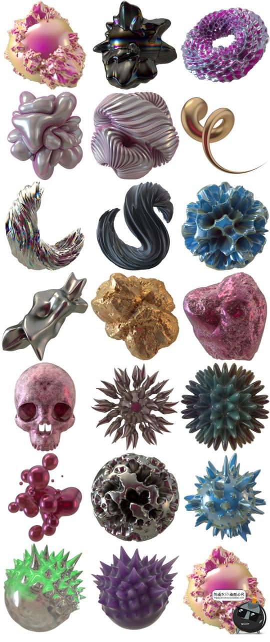 图片[6]-酸性未来赛博朋克机能抽象3D三维立体金属质感图案形PNG元素素材-设计猿