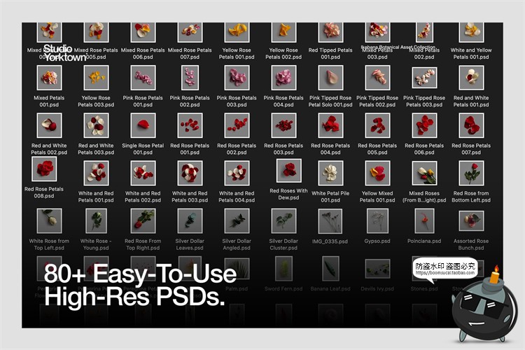 图片[2]-艺术鲜花花卉花瓣玫瑰树叶装饰元素插画PSD分层源文件模板PS素材-设计猿