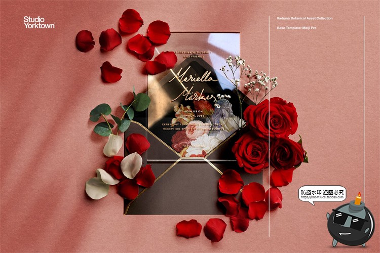 图片[9]-艺术鲜花花卉花瓣玫瑰树叶装饰元素插画PSD分层源文件模板PS素材-设计猿