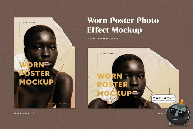 图片[2]-褶皱撕边复古撕纸纸张撕裂海报效果Ps智能贴图样机PSD模板PS素材-设计猿