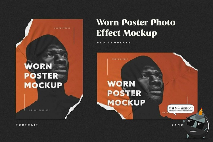 图片[3]-褶皱撕边复古撕纸纸张撕裂海报效果Ps智能贴图样机PSD模板PS素材-设计猿