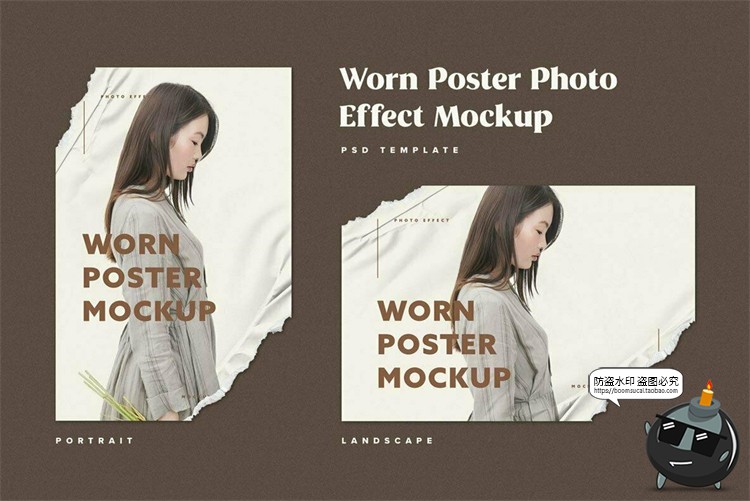 图片[5]-褶皱撕边复古撕纸纸张撕裂海报效果Ps智能贴图样机PSD模板PS素材-设计猿