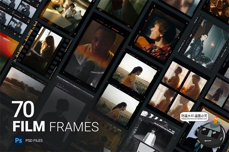 图片[1]-复古电影竖胶片帧撕纸胶带叠加相框边框装饰元素胶卷PNG免抠素材-设计猿