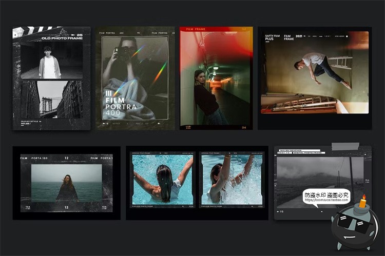 图片[2]-复古电影竖胶片帧撕纸胶带叠加相框边框装饰元素胶卷PNG免抠素材-设计猿