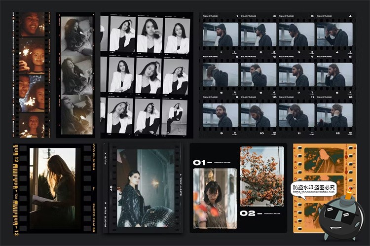 图片[3]-复古电影竖胶片帧撕纸胶带叠加相框边框装饰元素胶卷PNG免抠素材-设计猿