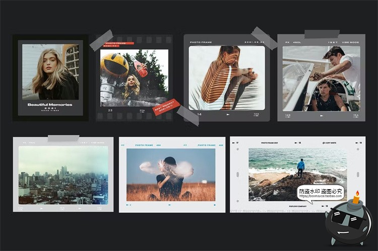 图片[4]-复古电影竖胶片帧撕纸胶带叠加相框边框装饰元素胶卷PNG免抠素材-设计猿