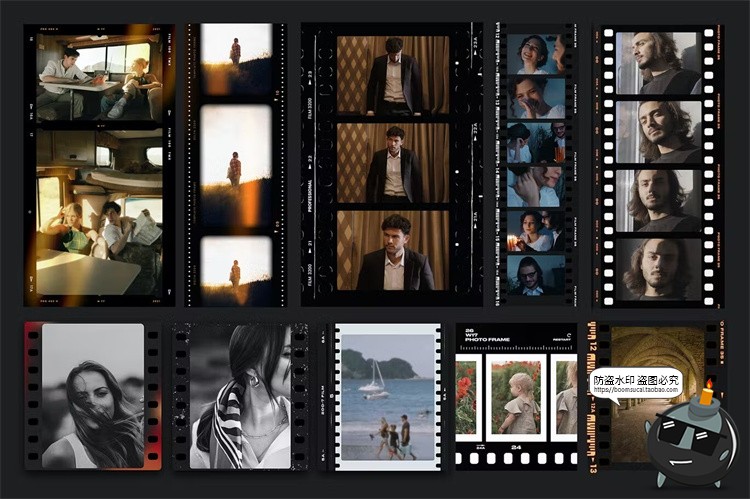 图片[5]-复古电影竖胶片帧撕纸胶带叠加相框边框装饰元素胶卷PNG免抠素材-设计猿