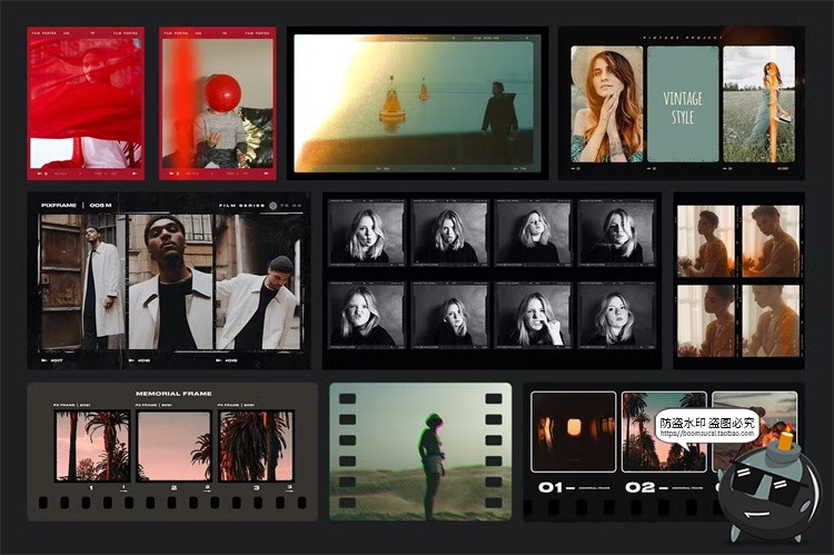 图片[6]-复古电影竖胶片帧撕纸胶带叠加相框边框装饰元素胶卷PNG免抠素材-设计猿