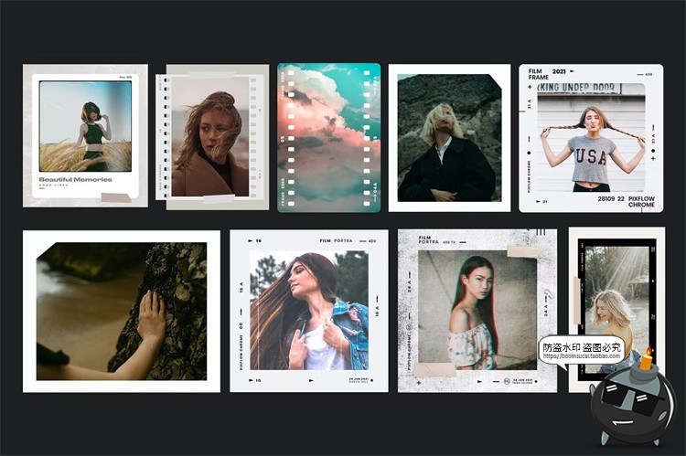 图片[7]-复古电影竖胶片帧撕纸胶带叠加相框边框装饰元素胶卷PNG免抠素材-设计猿