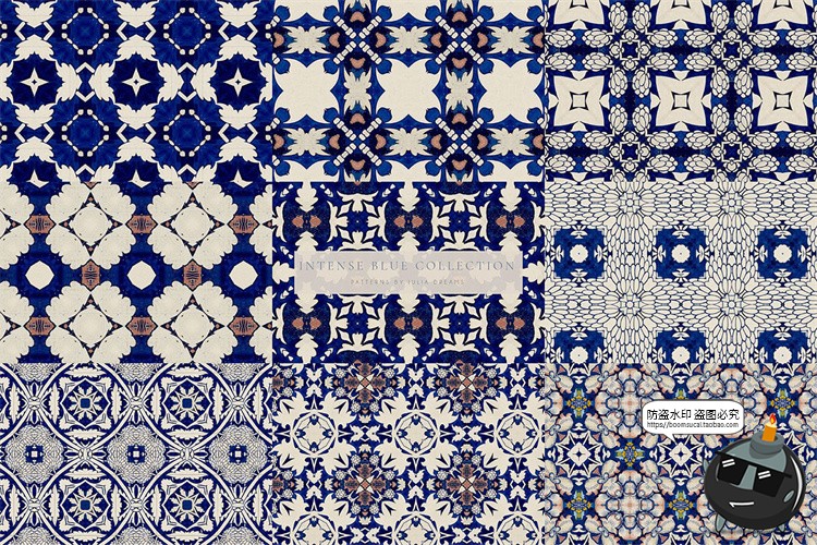 图片[4]-深蓝色藏蓝色无缝图案拼接背景底纹瓷砖地板包装印花JPG图片素材-设计猿