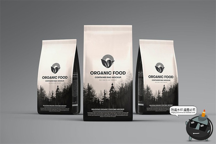 图片[2]-铝制包装自立袋食品咖啡豆猫粮狗粮麦片包装贴图样机PSD模板素材-设计猿