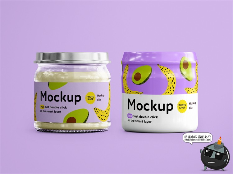 图片[6]-创意食品果酱玻璃密封储物罐牛油果酱产品包装样机PSD模板PS素材-设计猿