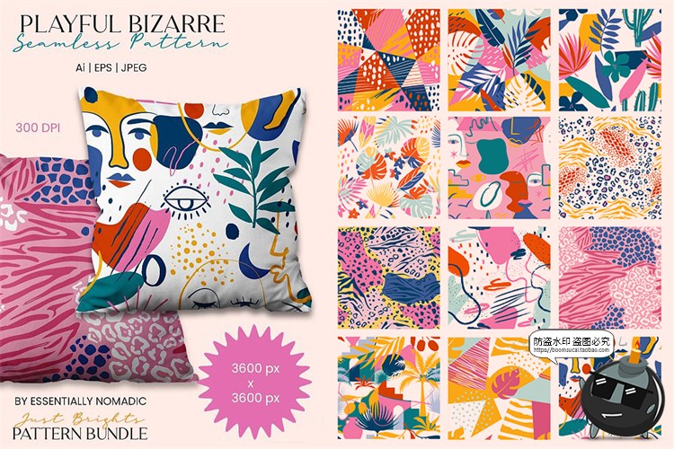 图片[1]-艺术装饰几何花卉墙纸无缝拼接印花图案背景JPG图片AI矢量素材-设计猿