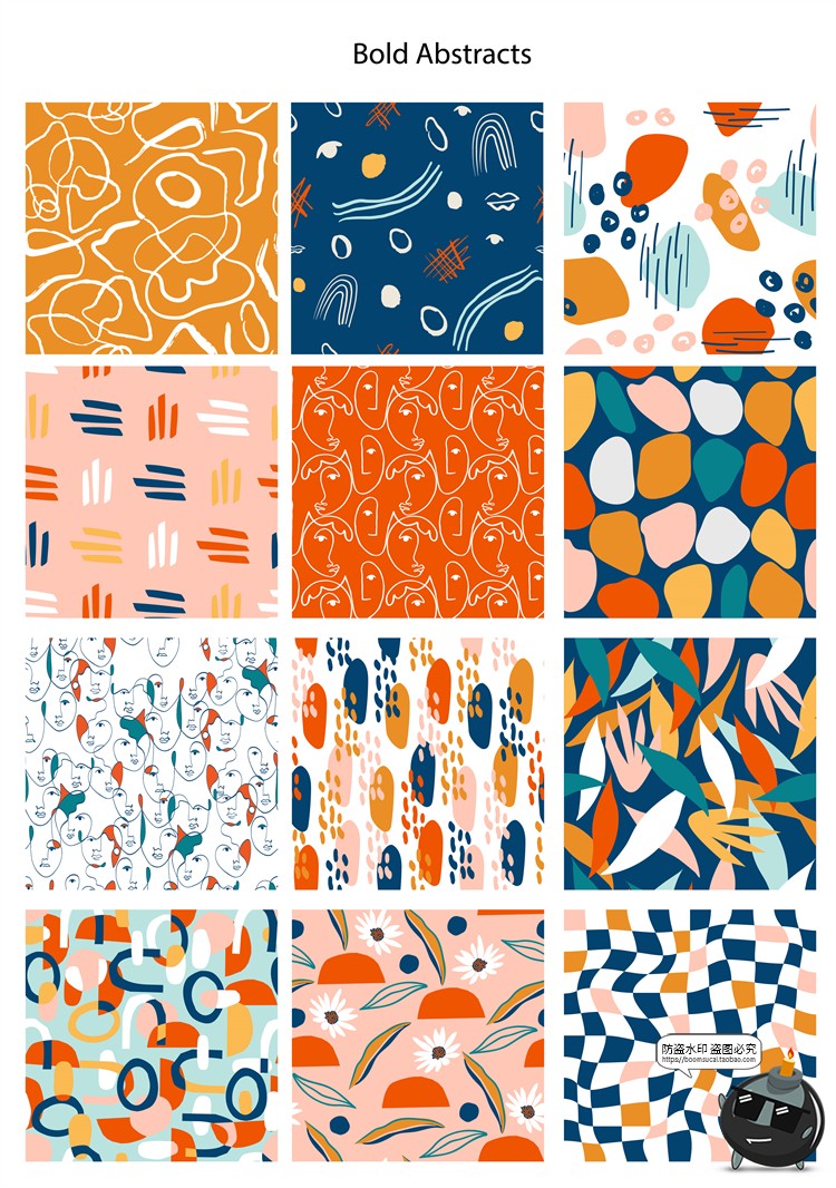 图片[2]-艺术装饰几何花卉墙纸无缝拼接印花图案背景JPG图片AI矢量素材-设计猿