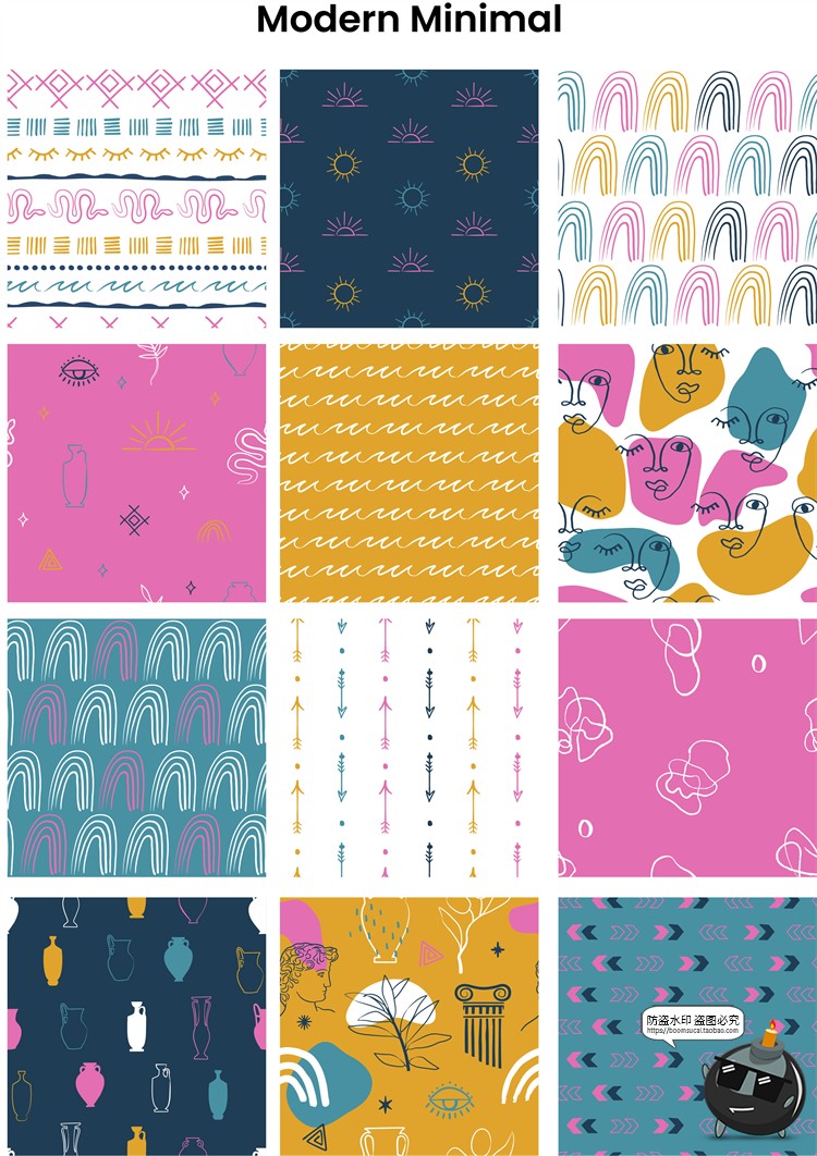 图片[6]-艺术装饰几何花卉墙纸无缝拼接印花图案背景JPG图片AI矢量素材-设计猿