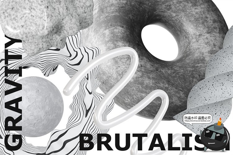 图片[7]-黑白艺术水泥混泥土石膏3D几何雕塑粗野摇滚形状PNG免抠装饰素材-设计猿