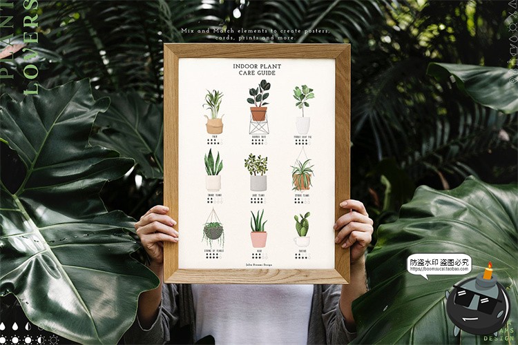 图片[3]-手绘水彩植物插画花盆架文艺底纹背景元素PNG免抠拼贴元素素材-设计猿