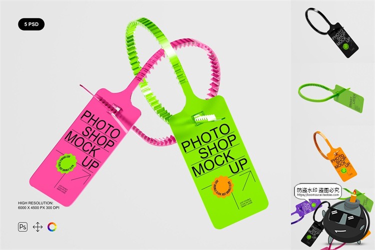 图片[1]-极简塑料标签吊牌价标服装产品防盗签VI品牌展示PSD模板样机素材-设计猿