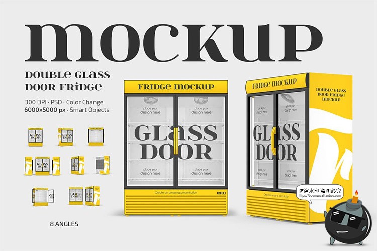 图片[1]-超市饮料展示柜双门冰柜冰箱冷藏柜效果图展示PSD模板样机PS素材-设计猿