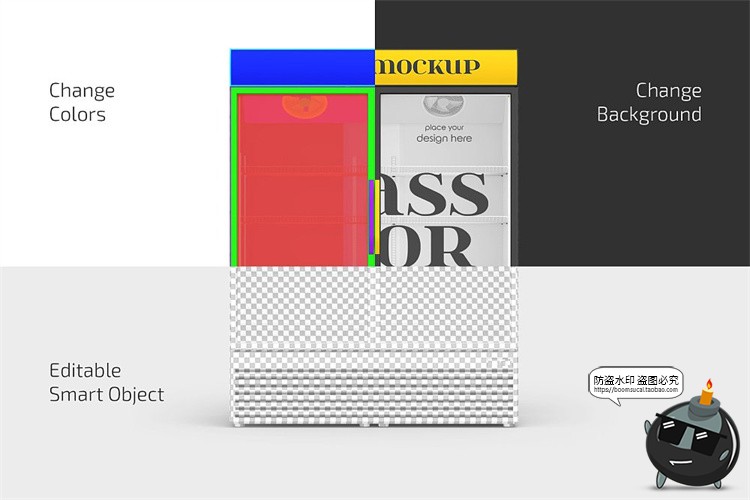 图片[2]-超市饮料展示柜双门冰柜冰箱冷藏柜效果图展示PSD模板样机PS素材-设计猿