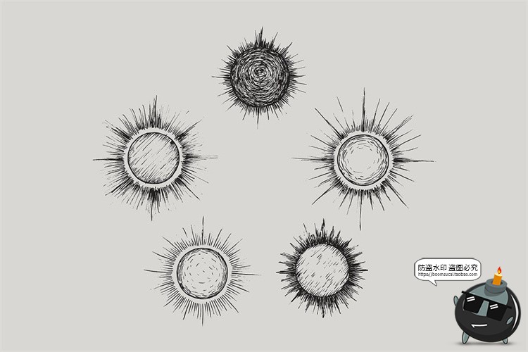 图片[6]-复古美式树木森林山脉云朵太阳月亮黑白手绘插画图AI矢量PNG素材-设计猿