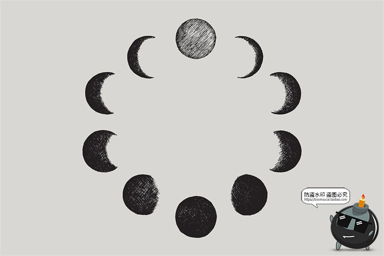 图片[9]-复古美式树木森林山脉云朵太阳月亮黑白手绘插画图AI矢量PNG素材-设计猿