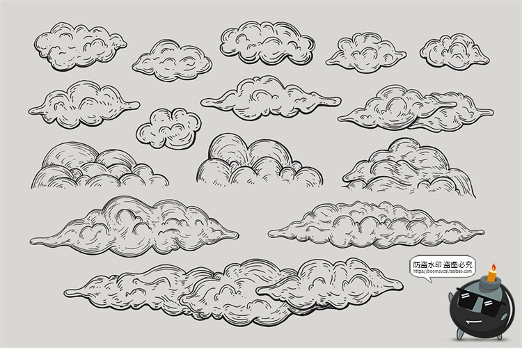 图片[10]-复古美式树木森林山脉云朵太阳月亮黑白手绘插画图AI矢量PNG素材-设计猿