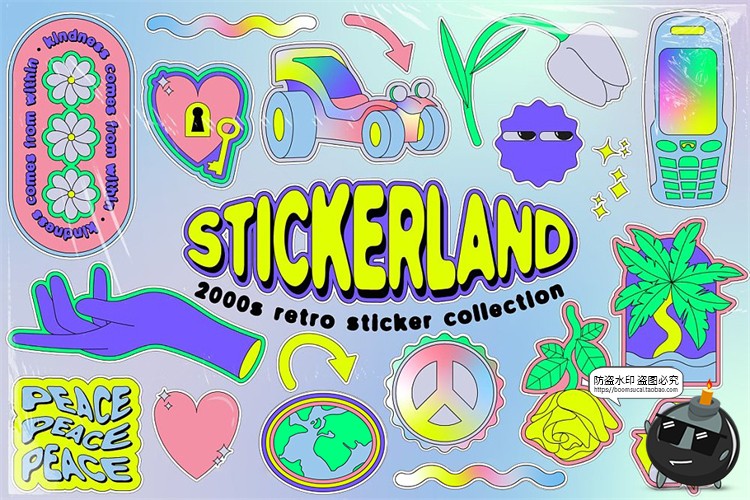 图片[1]-Y2K千禧年潮流复古风朋克摇滚卡通标签贴纸AI矢量PNG免扣SVG素材-设计猿