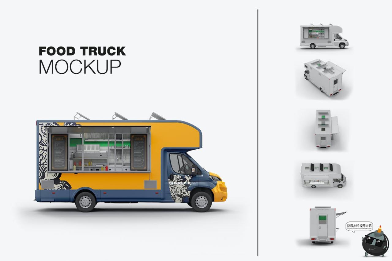图片[1]-食品移动餐车快餐车摆摊卡车汽车贴图外观广告样机PSD模板PS素材-设计猿