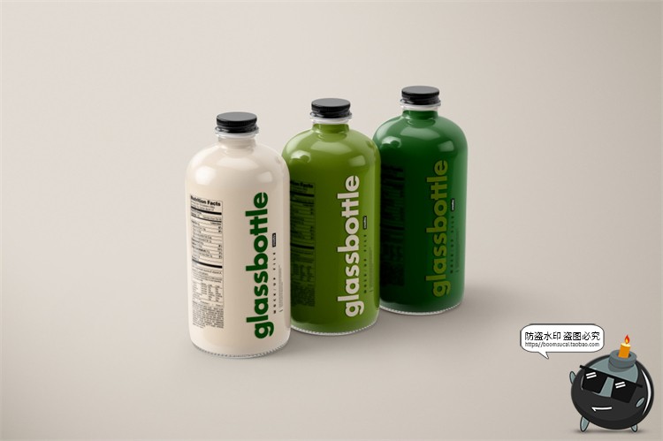 图片[5]-大容量玻璃瓶牛奶矿泉水果汁瓶密封铁盖饮品包装展示PSD模板样机-设计猿