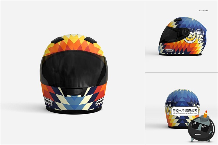 图片[2]-电动车摩托车机车安全头盔印花图案贴图效果展示样机PSD模板素材-设计猿