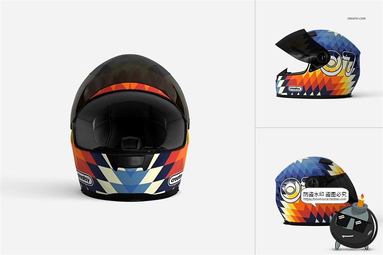 图片[3]-电动车摩托车机车安全头盔印花图案贴图效果展示样机PSD模板素材-设计猿