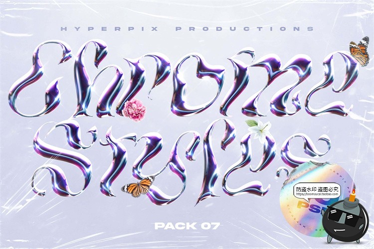 图片[1]-未来科幻3D金属镀铬酸性立体字特效海报标题文字样机PSD模板素材-设计猿