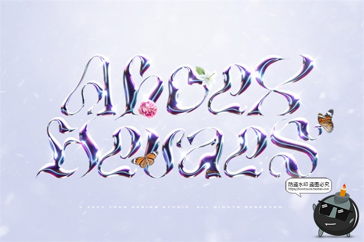 图片[3]-未来科幻3D金属镀铬酸性立体字特效海报标题文字样机PSD模板素材-设计猿