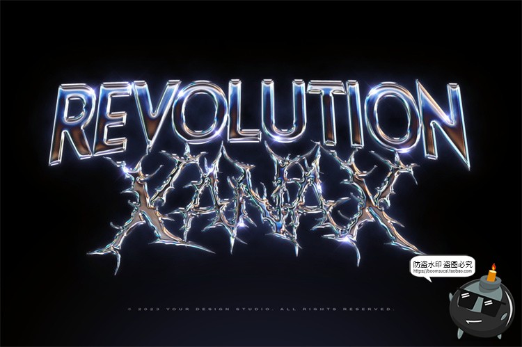 图片[4]-未来科幻3D金属镀铬酸性立体字特效海报标题文字样机PSD模板素材-设计猿