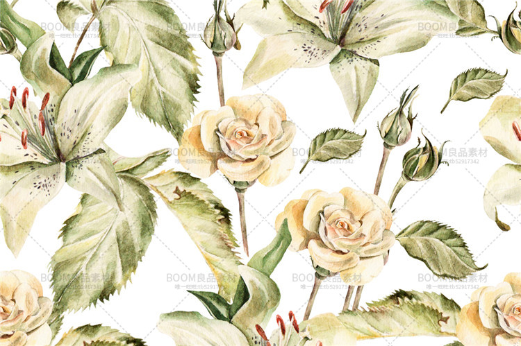 图片[4]-唯美水彩玫瑰牡丹百合花朵花蕾图案印刷婚礼请柬卡片PNG免扣素材-设计猿