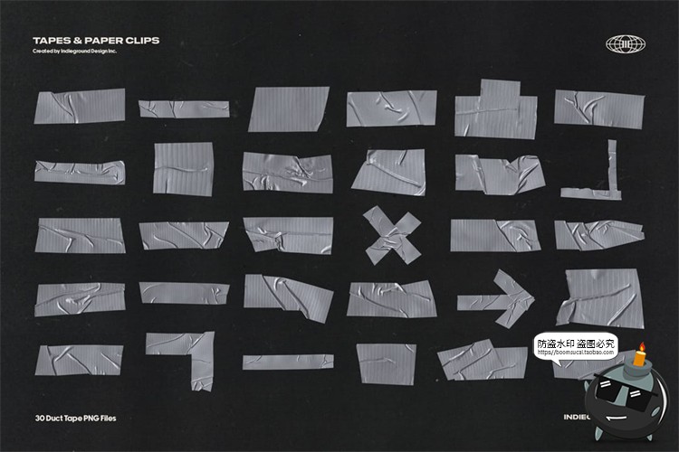 图片[4]-复古美式做旧胶带贴纸撕纸美纹纸回形针拼贴装饰PNG免抠图素材-设计猿