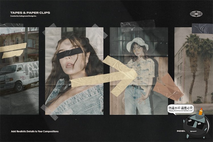 图片[10]-复古美式做旧胶带贴纸撕纸美纹纸回形针拼贴装饰PNG免抠图素材-设计猿