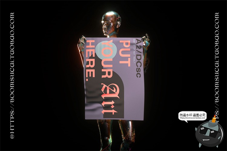 图片[1]-复古潮流科幻赛博朋克机器人手持海报贴图潮物样机PSD模板PS素材-设计猿