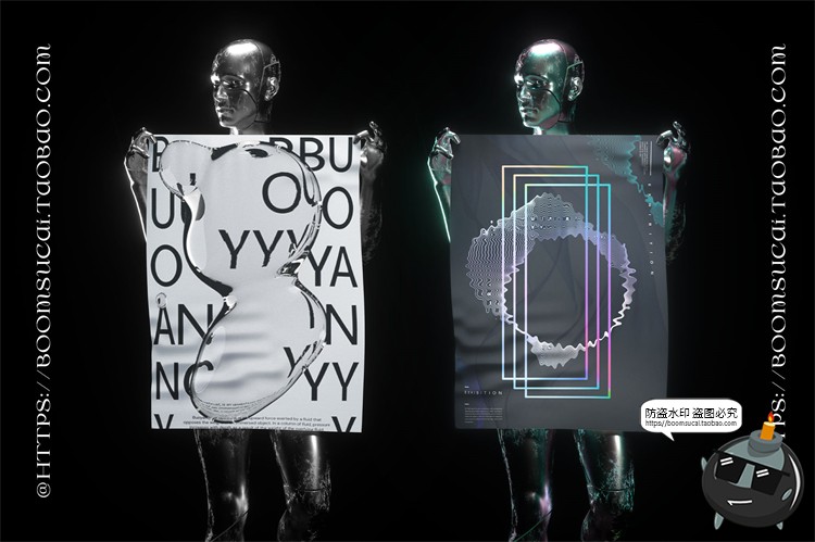 图片[2]-复古潮流科幻赛博朋克机器人手持海报贴图潮物样机PSD模板PS素材-设计猿