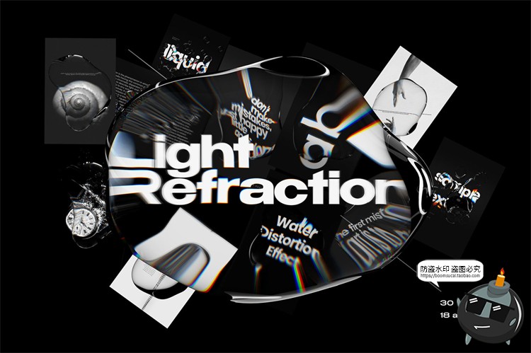 图片[1]-扭曲风液态水光折影透明失真光折射效果PSD样机模板PNG免抠PS素材-设计猿