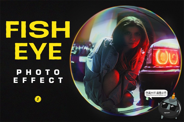 图片[1]-鱼眼镜头圆形镜像凸透镜扭曲效果特效后期图片合成PSD模板PS素材-设计猿