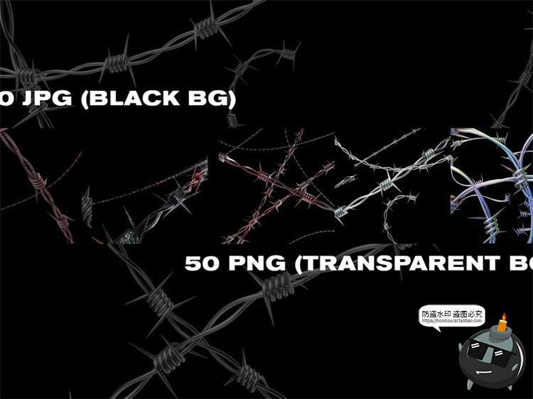 图片[2]-酸性机能金属质感镀铬荆棘铁刺PNG免扣免抠背景元素后期合成素材-设计猿