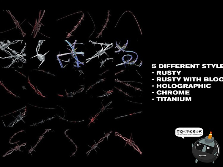 图片[4]-酸性机能金属质感镀铬荆棘铁刺PNG免扣免抠背景元素后期合成素材-设计猿